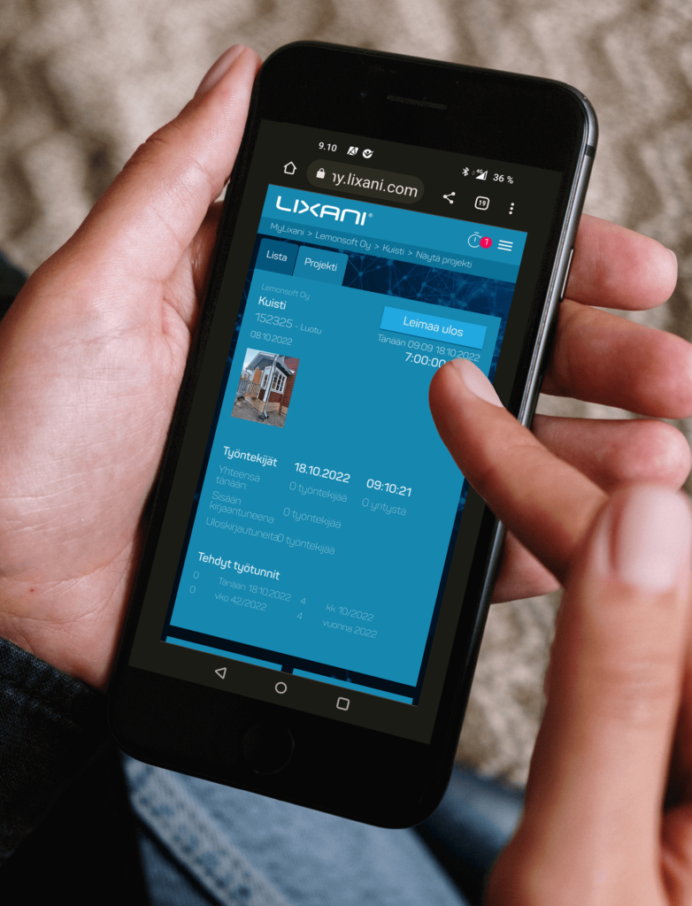 Lixani ohjelmisto mobiilina kaikille sidosryhmille: aliurakoitsija, urakoitsija ja asiakas